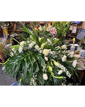 white with exotic leaves