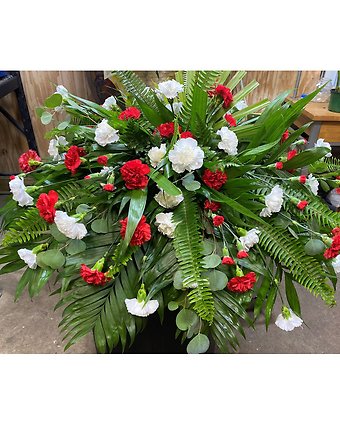 White and Red Carnation Casket Spray