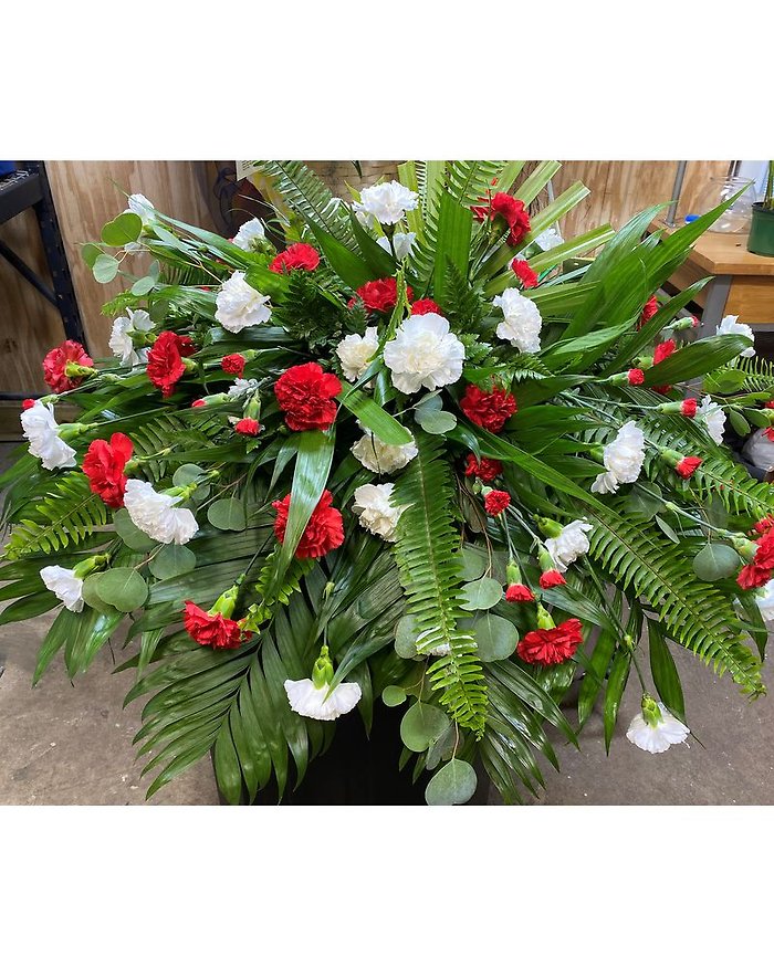 White and Red Carnation Casket Spray