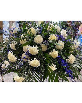 White and Purple Casket Spray