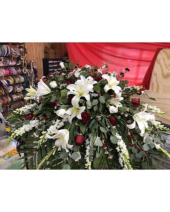Red and White Casket Spray